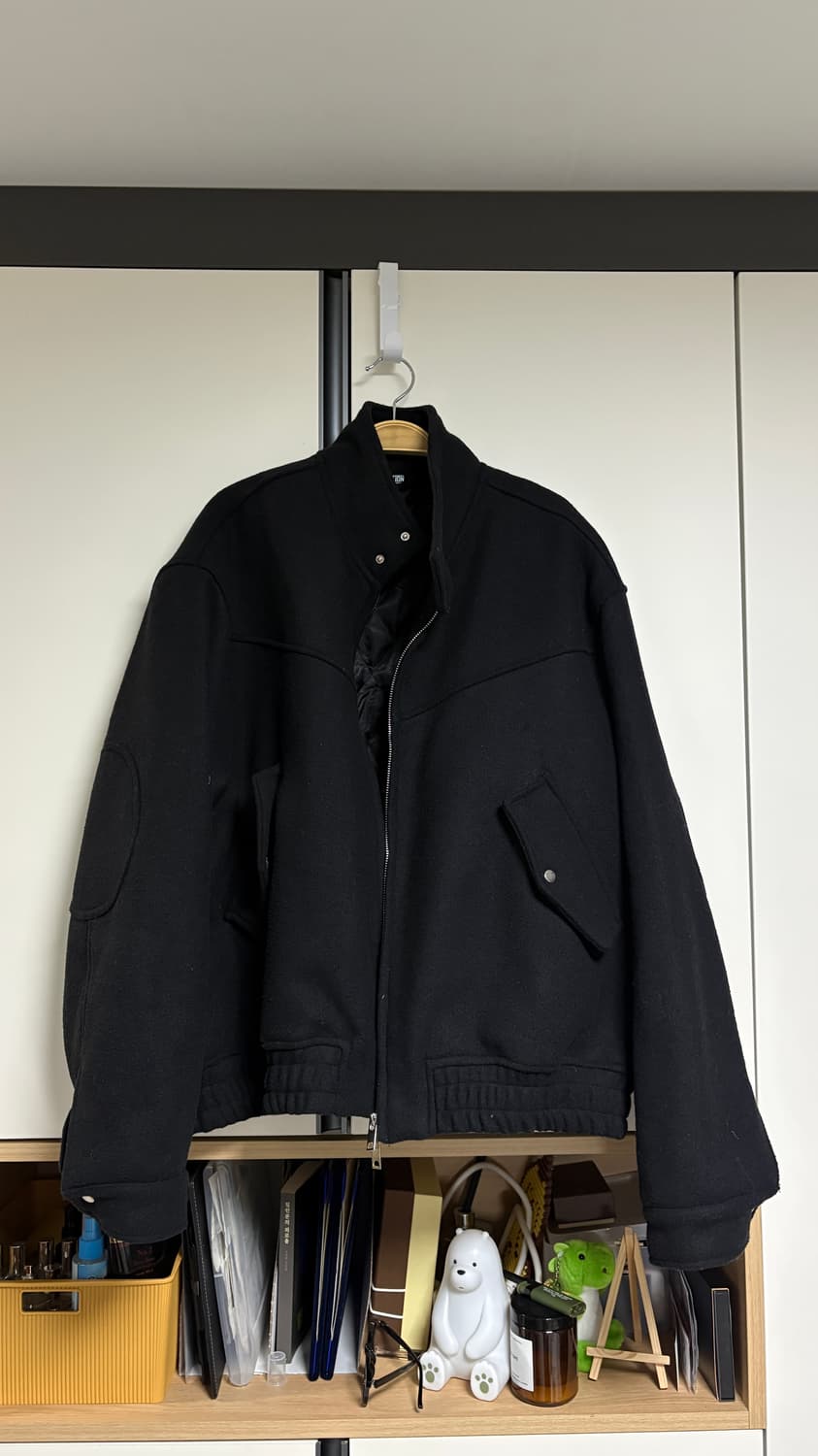 트릴리온 울 엘보우 패치 2WAY 해링턴 자켓 블랙 XL 상품이미지3