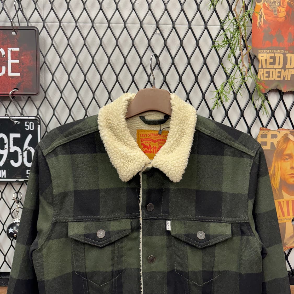 리바이스 타입 3 프리미엄 체크 쉐르파 트러커 자켓 그린 상품이미지3