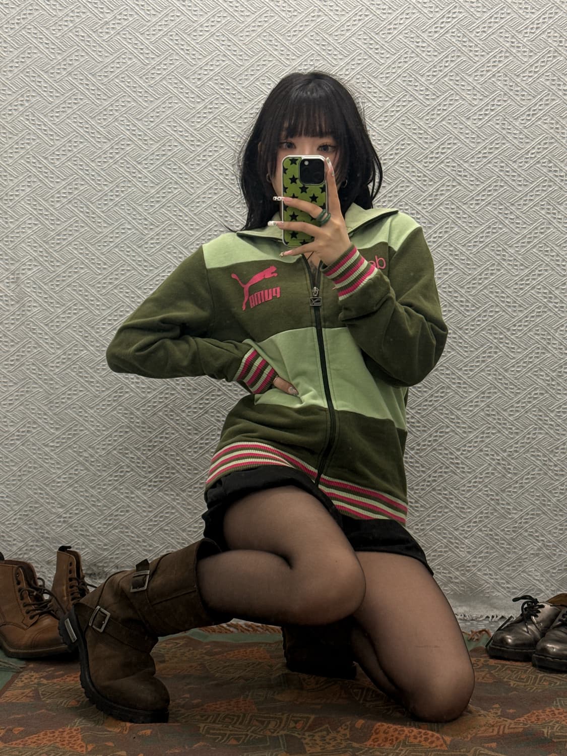 푸마 희귀 레트로 Y2K 키치 대장급 TKHKI 말차카키 집업 K0162 상품이미지1