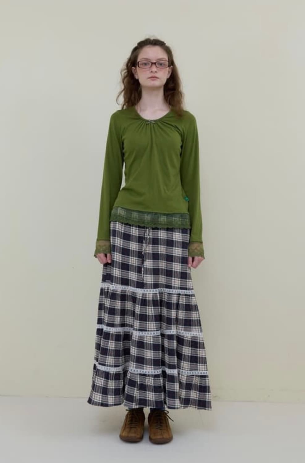 노컨텐츠 체크 롱 스커트 상품이미지1