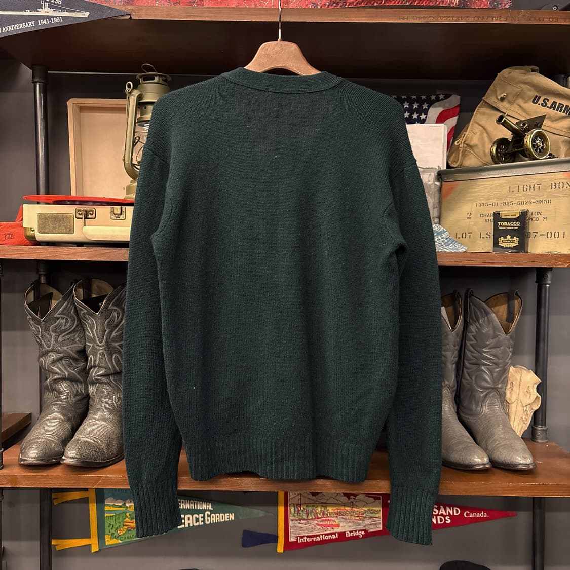 80s 폴로 랄프로렌 브이넥 퓨어울 니트 가디건 딥그린 N991 상품이미지2