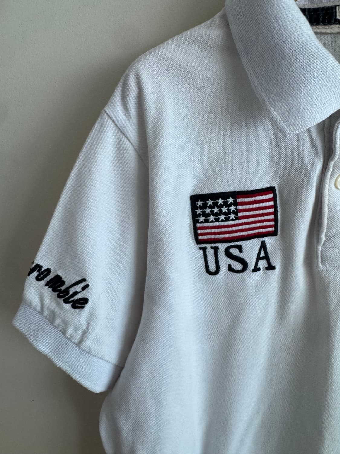 아베크롬비 빅무스 USA 성조기 화이트 폴로 카라티 XL 상품이미지2