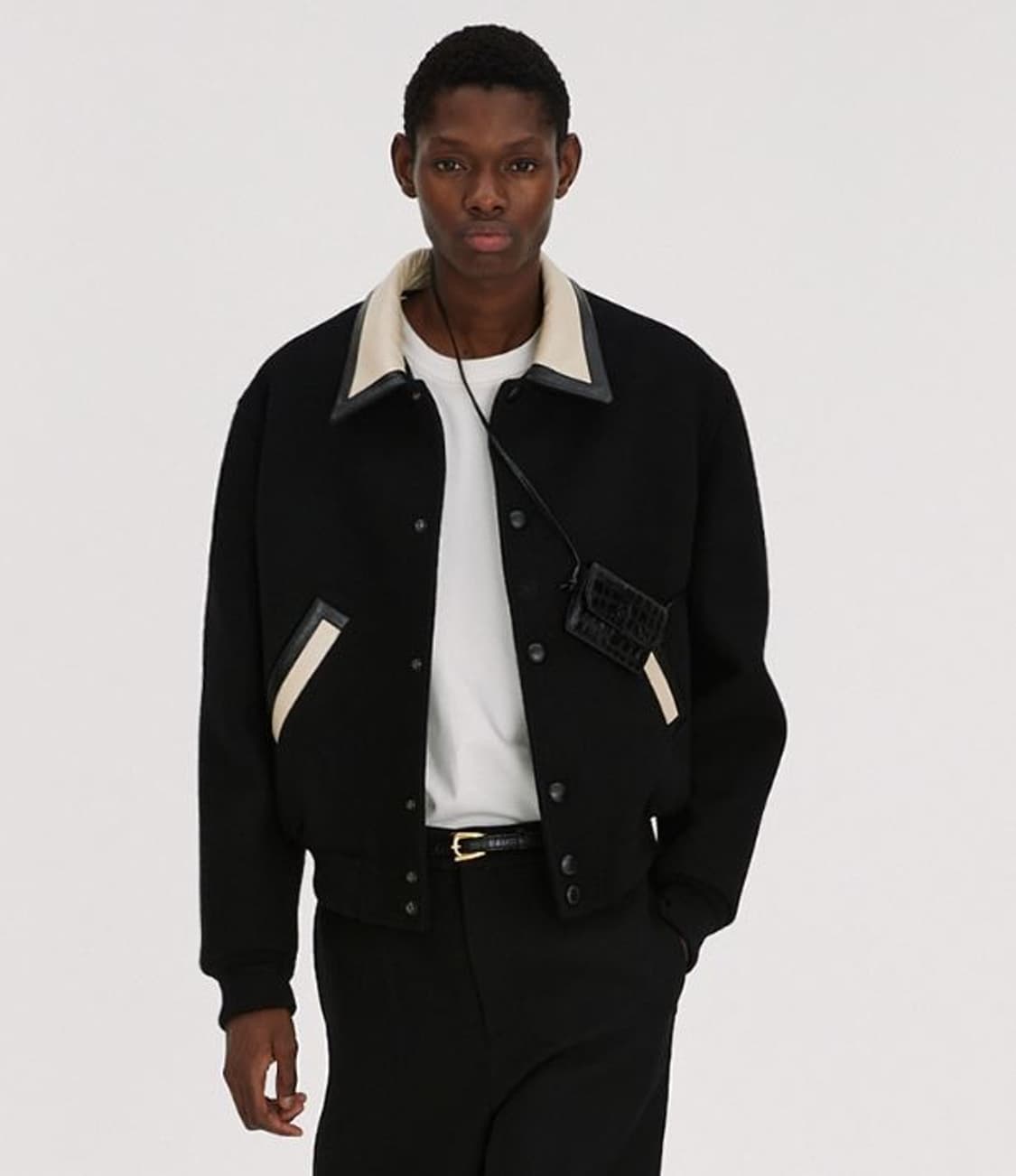 recto 렉토 버틀러 레더 울 바시티 자켓 블랙 M 상품이미지1