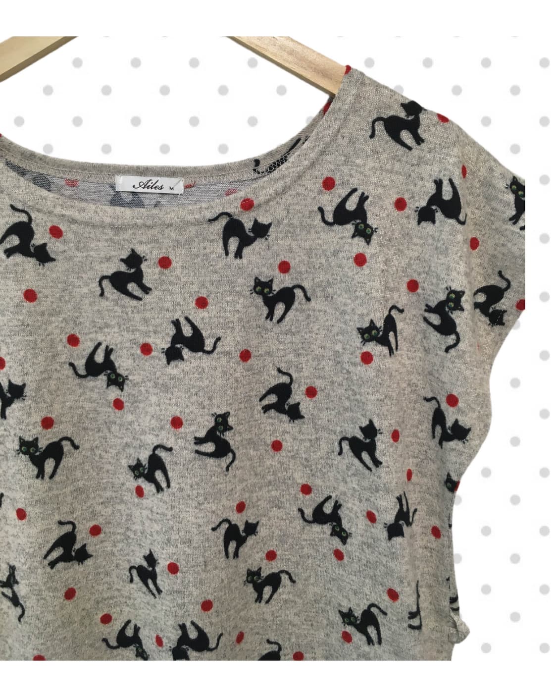 vintage cat pattern top heather gray 상품이미지7