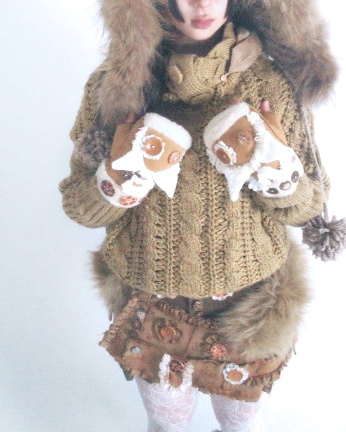 Custom🐾)shearling fur Cat-face glove 상품이미지5