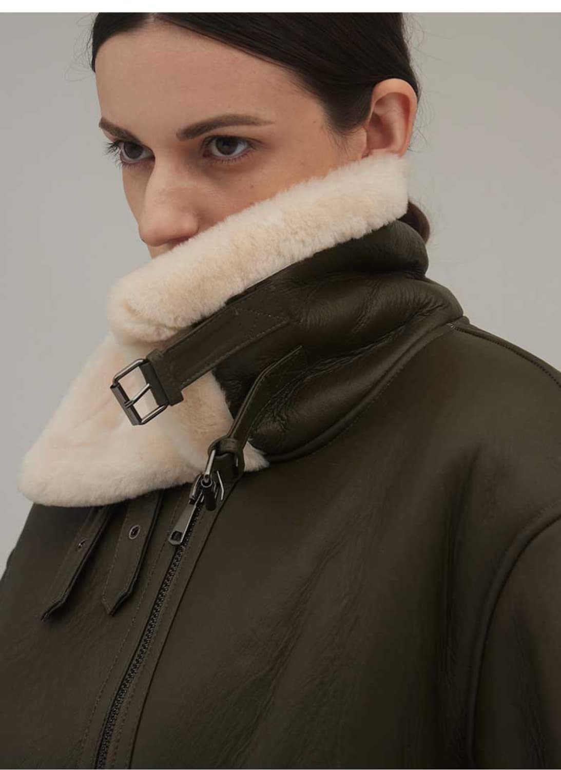 새상품 천연 양모 무스탕 M(66) 카키 상품이미지3