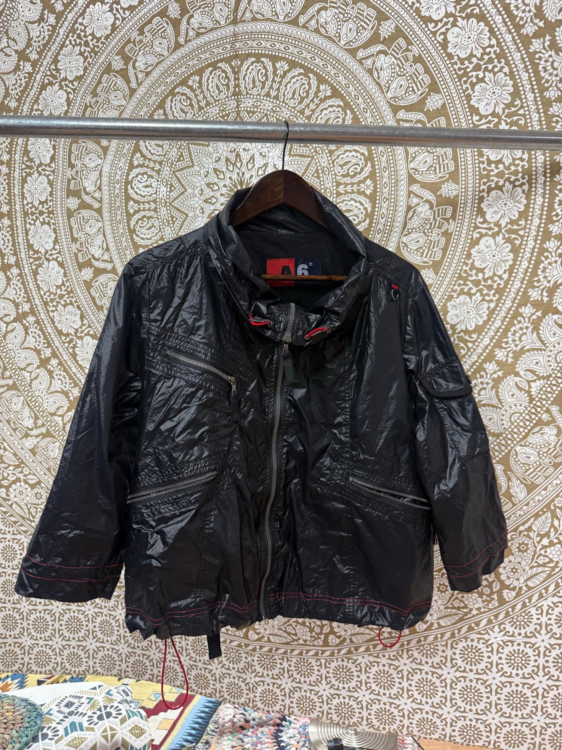 A6 빈티지 레드 스티치 홑겹 7부 바람막이 상품이미지4