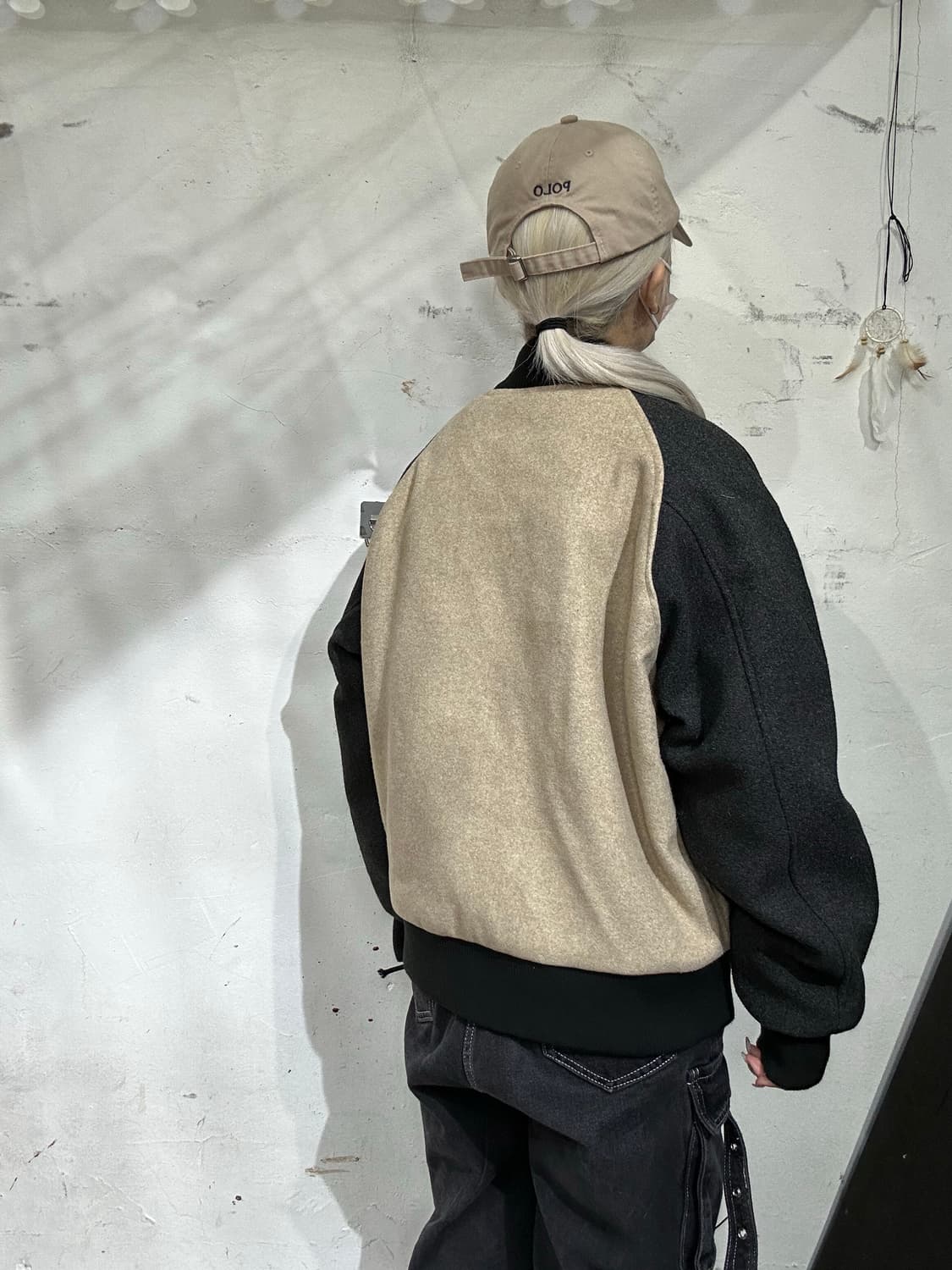 일본 빈티지 베이지 블랙 바시티 스타디움 자켓  상품이미지3