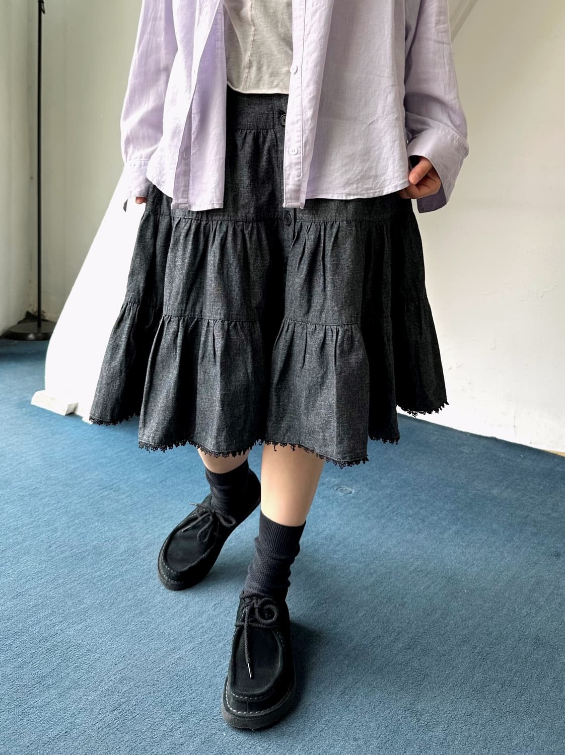 Cotton indigo shirred design 2way skirt 상품이미지3