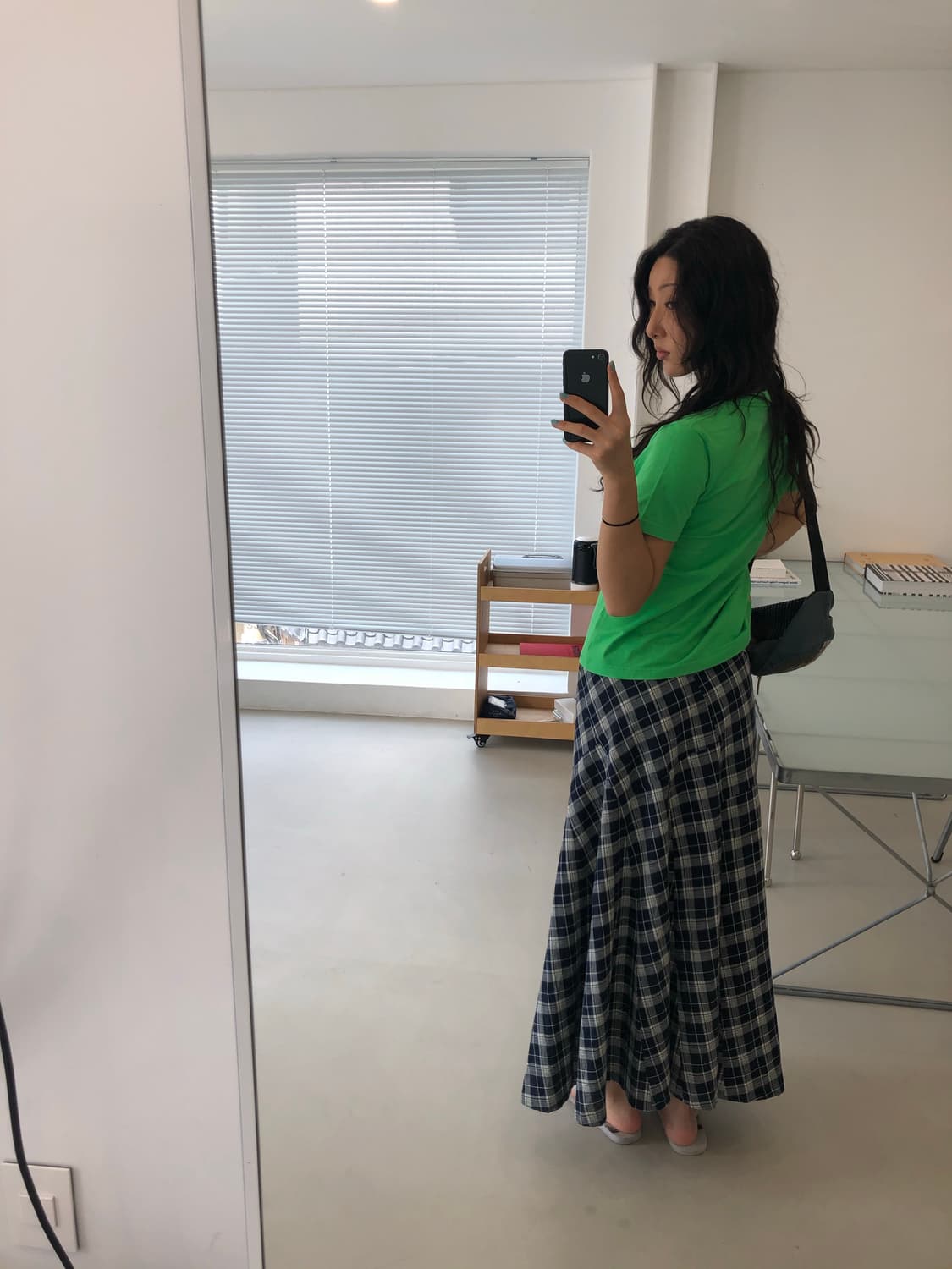 JPN 하모니카 모리걸 빈티지 블루 체크스커트 상품이미지3