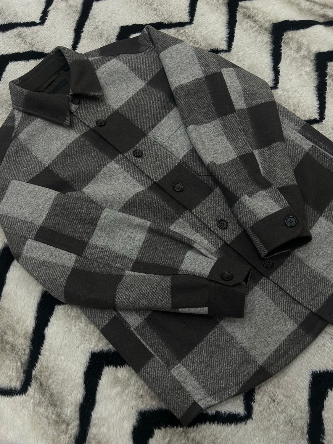 [L]유니클로 블록 울 오버핏 체크 셔츠 자켓 상품이미지1