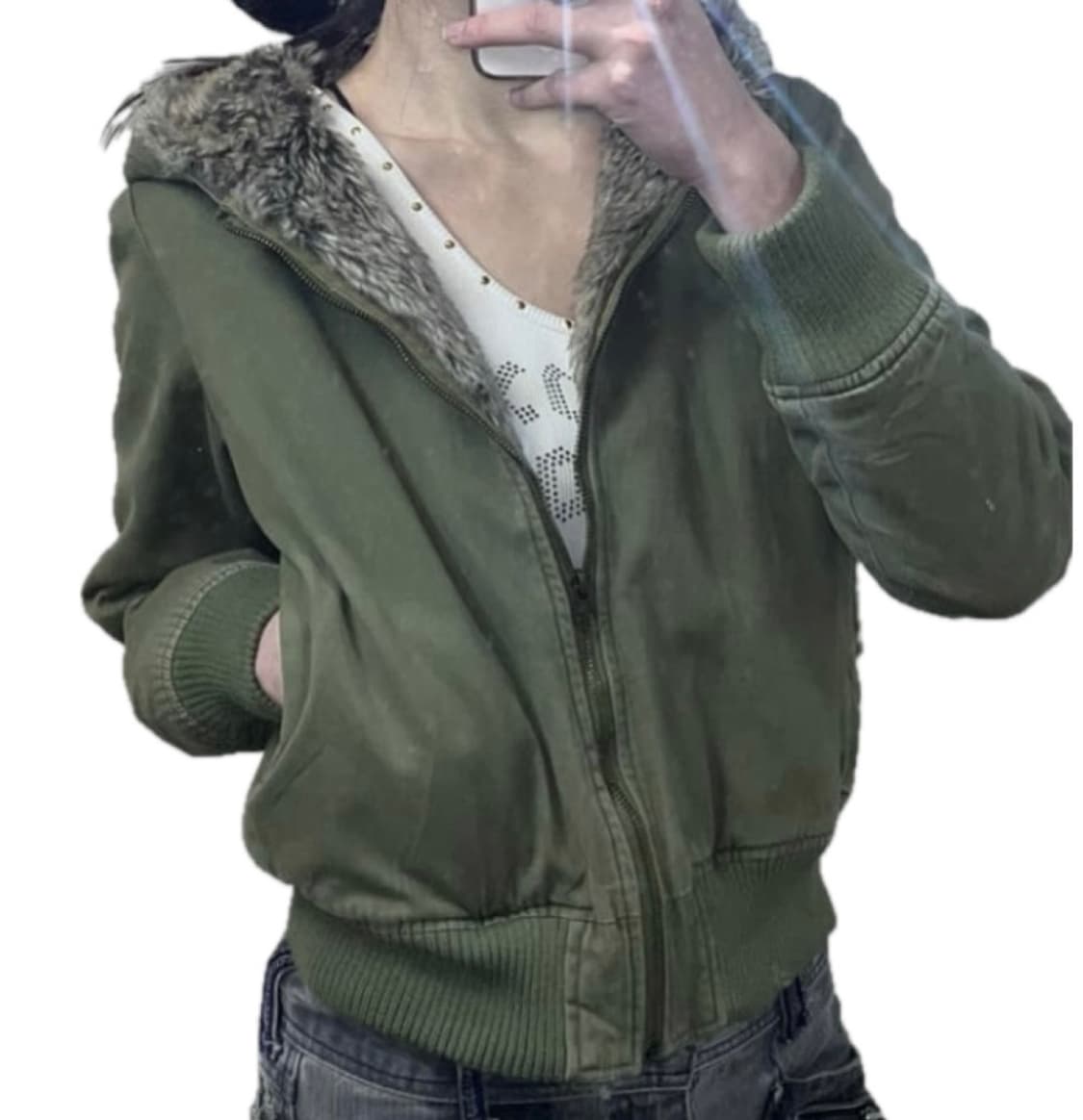 카키 퍼 후드집업 상품이미지1