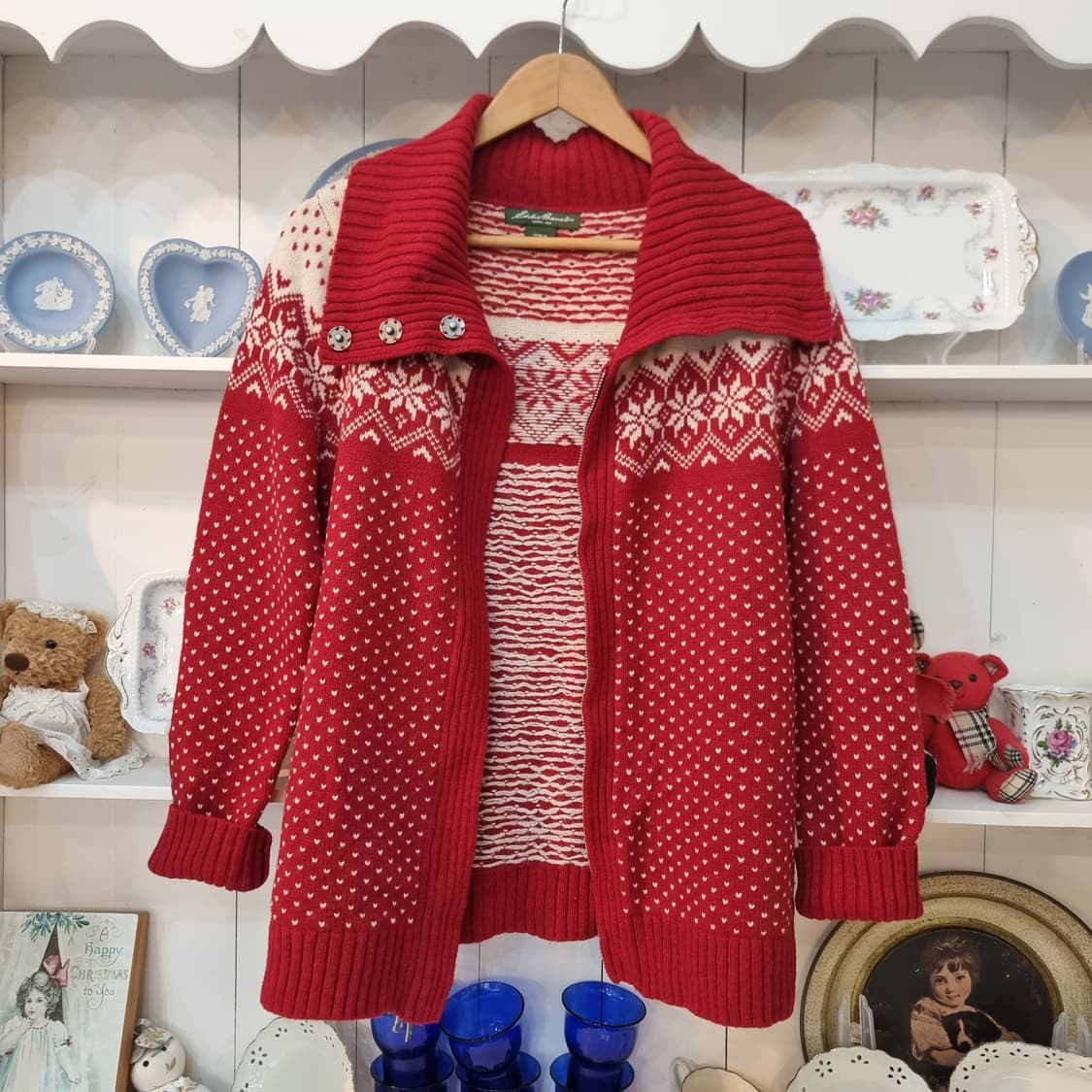 에디바우어 레드 패턴 니트 가디건 상품이미지3