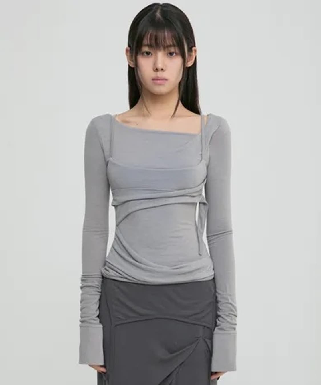 플레어업 레이어드 뷔스티에 롱슬리브 그레이 상품이미지1