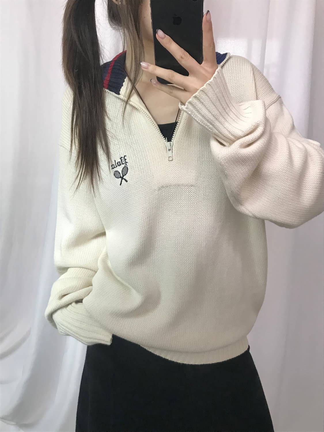 Polo 폴로 랄프로렌 테니스로고 카라배색 아이보리 반집업 상품이미지10