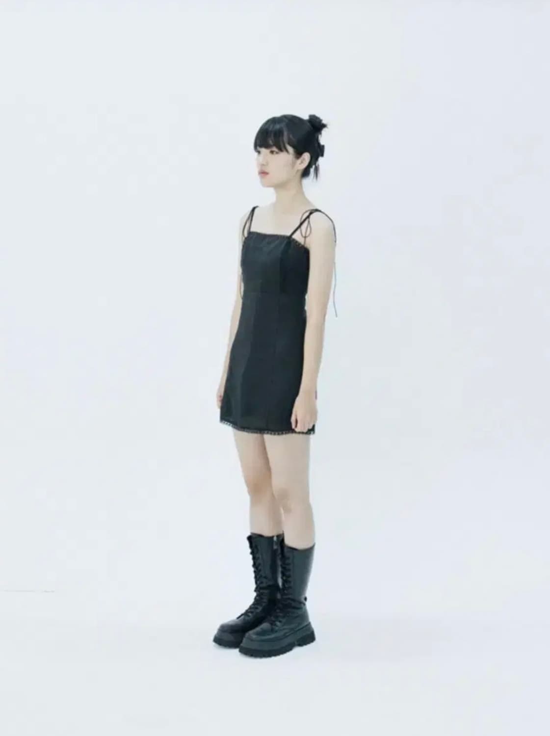 낫유어로즈 블랙 초커 스트링 레이스 홀터넥 슬립 리본 원피스 상품이미지2