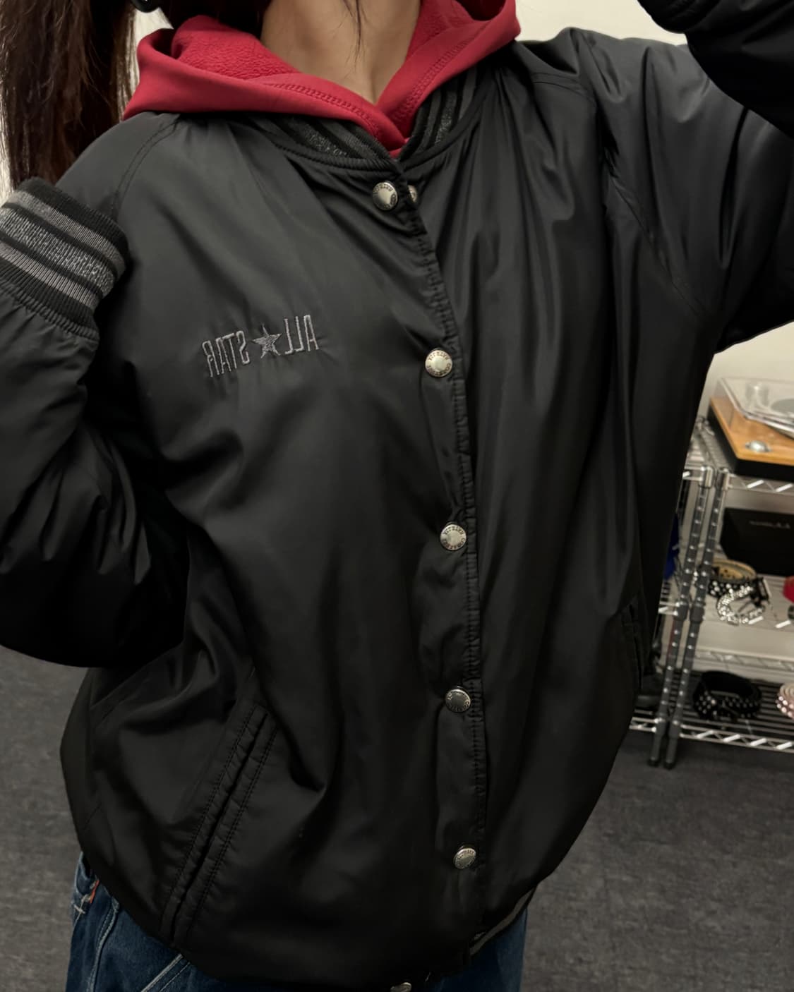 컨버스 폴리쉘 베이스볼 점퍼 블랙 상품이미지1