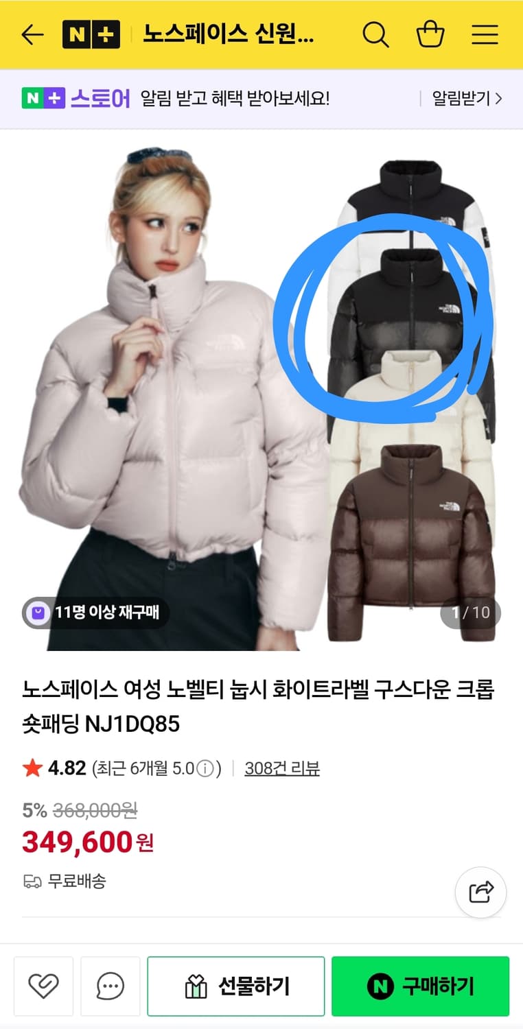 노스페이스 눕시 크롭 숏패딩 90 (무광) 상품이미지1