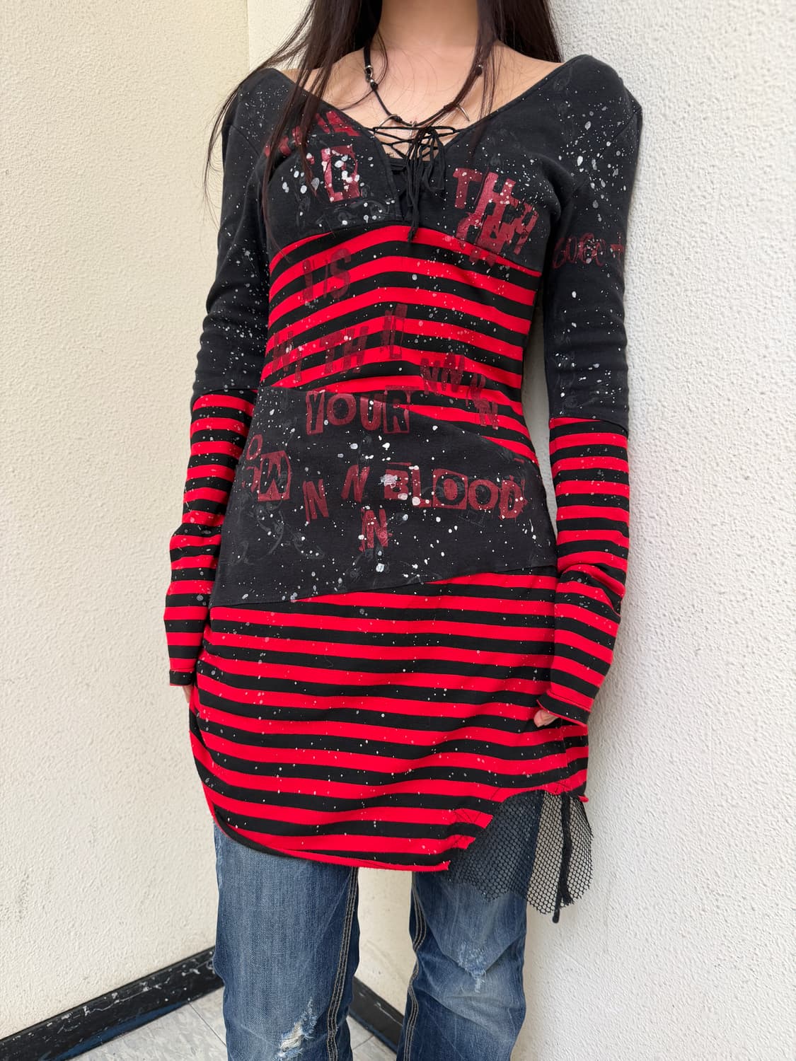 H.Anarchy Blood Stripe Lace-Up dress 상품이미지1