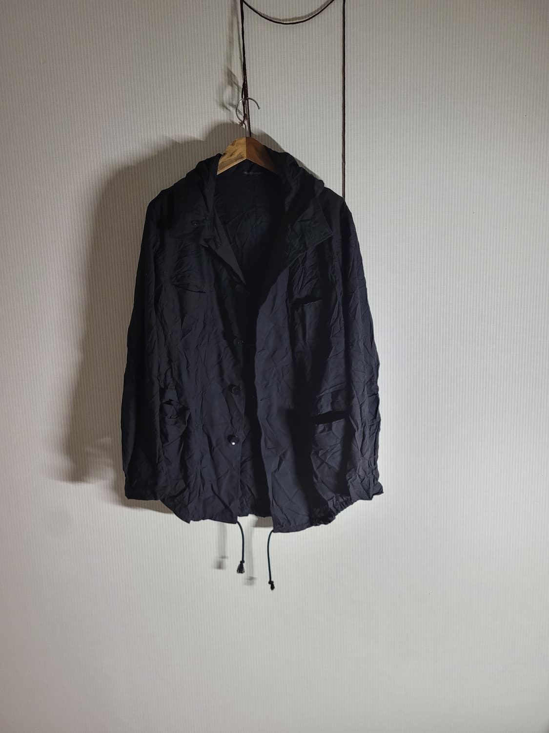 요지 야마모토 뿌르옴므 14ss주름가공 후드 자켓 상품이미지5