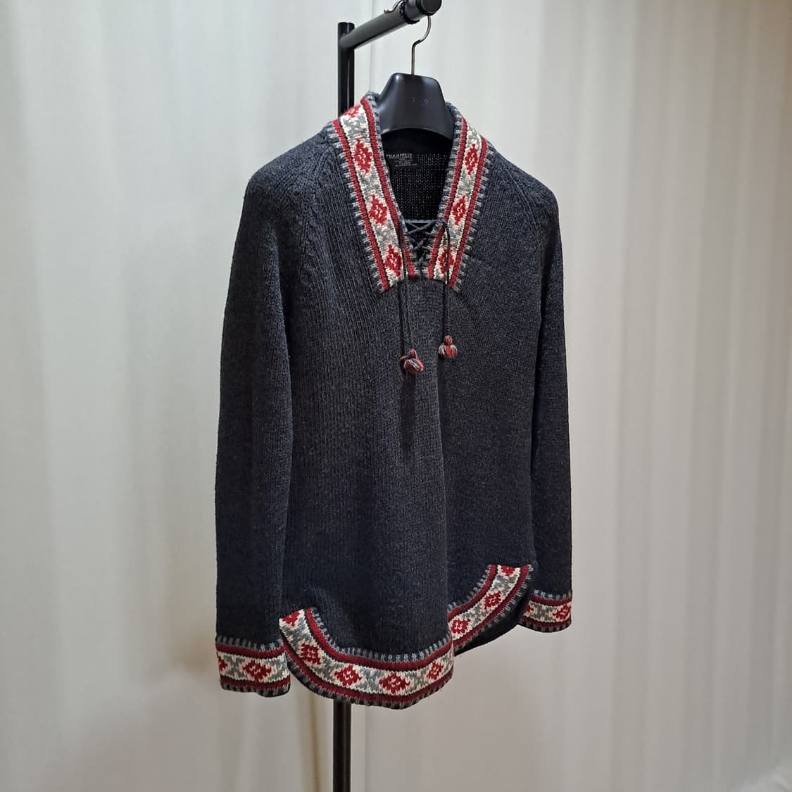 (여성) 폴로진 패턴 울 브이넥 니트 S A901 상품이미지3