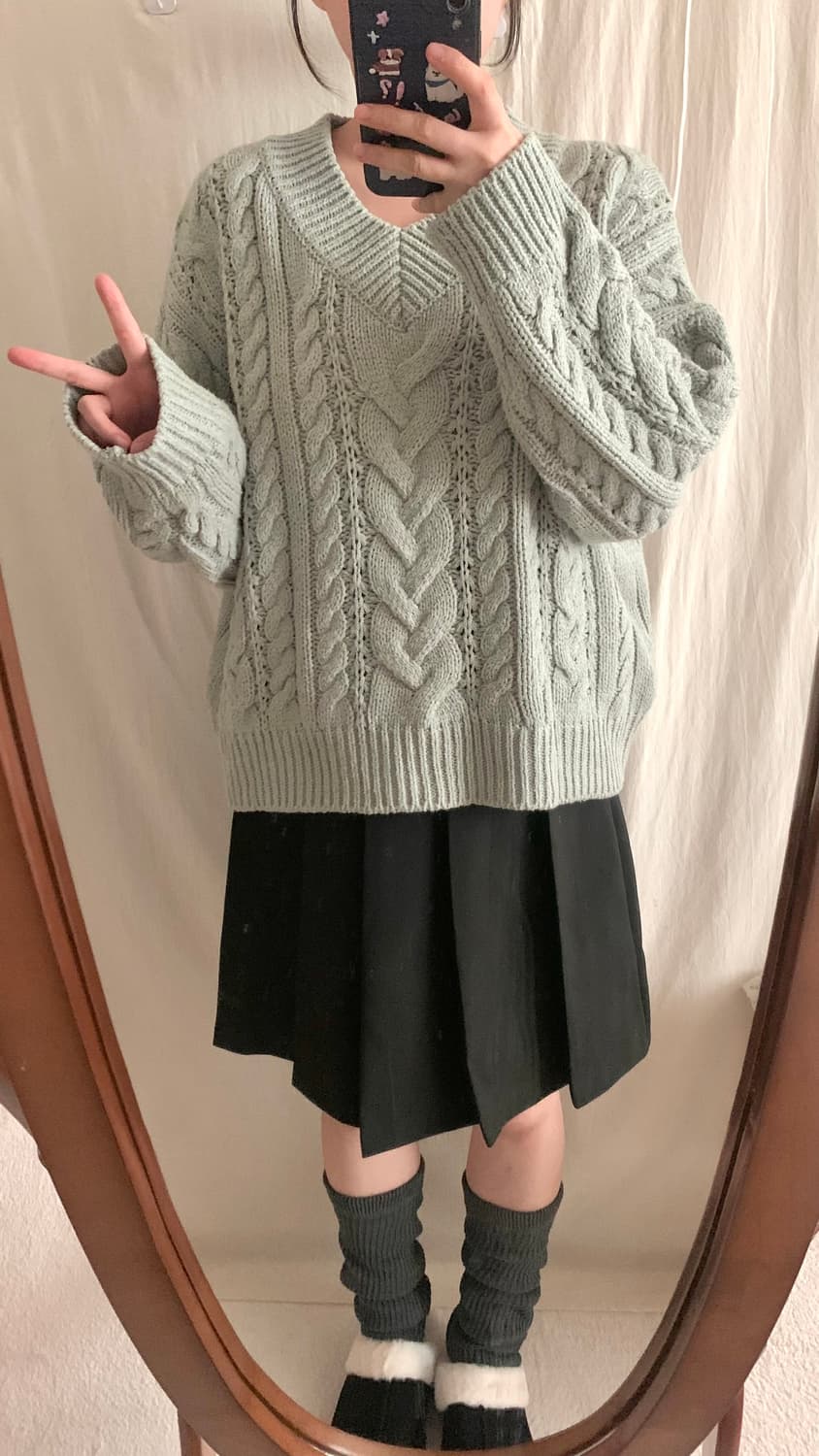 뮤트 민트 모리 케이블 니트 상품이미지4