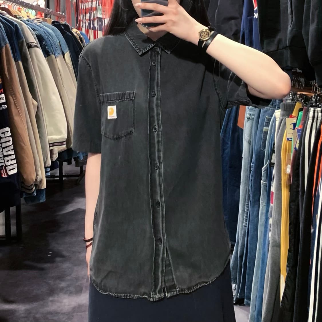 [IM] Carhartt 칼하트 흑청 반팔 셔츠 차콜 상품이미지3