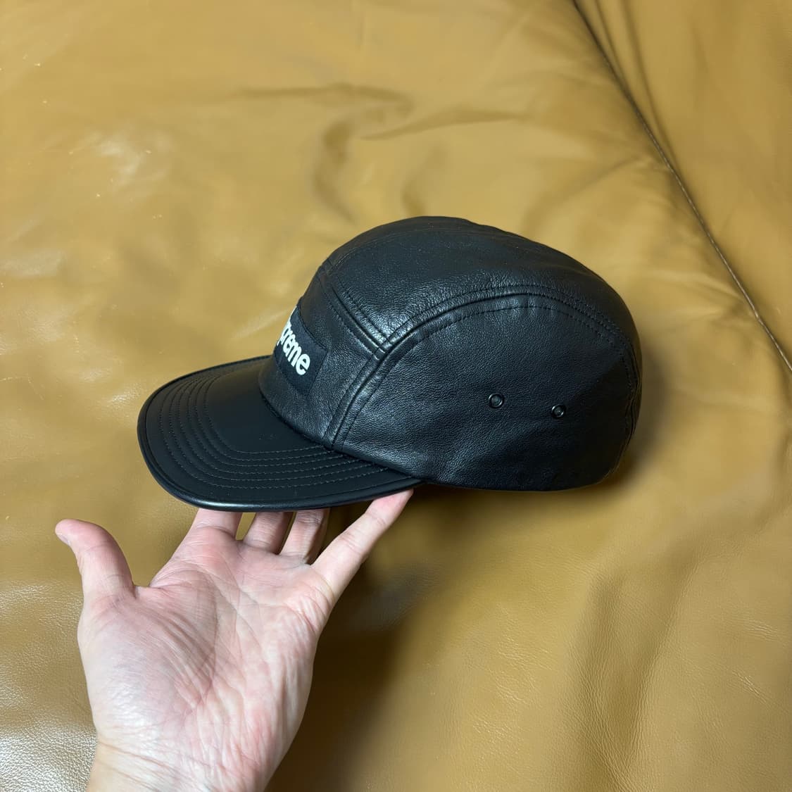 슈프림 캠프캡 모자 박스로고 레더 블랙 상품이미지4