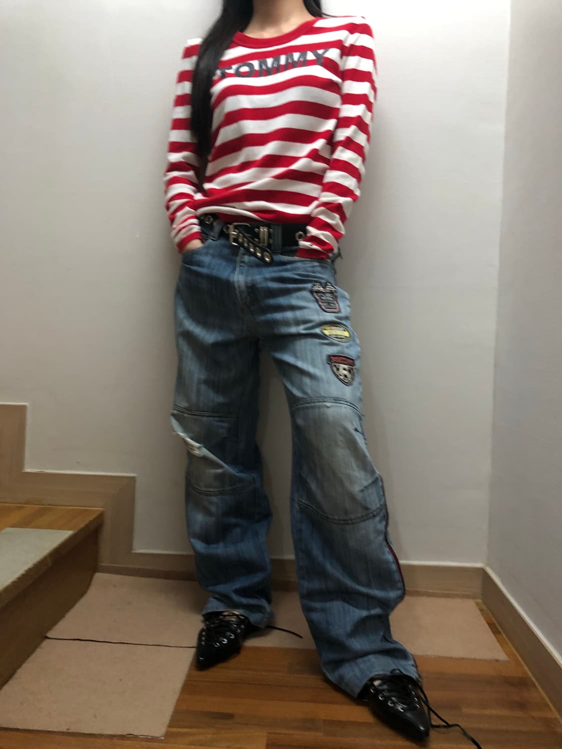 빈티지 타미힐피거 레드 스트라이프 니트 상품이미지5