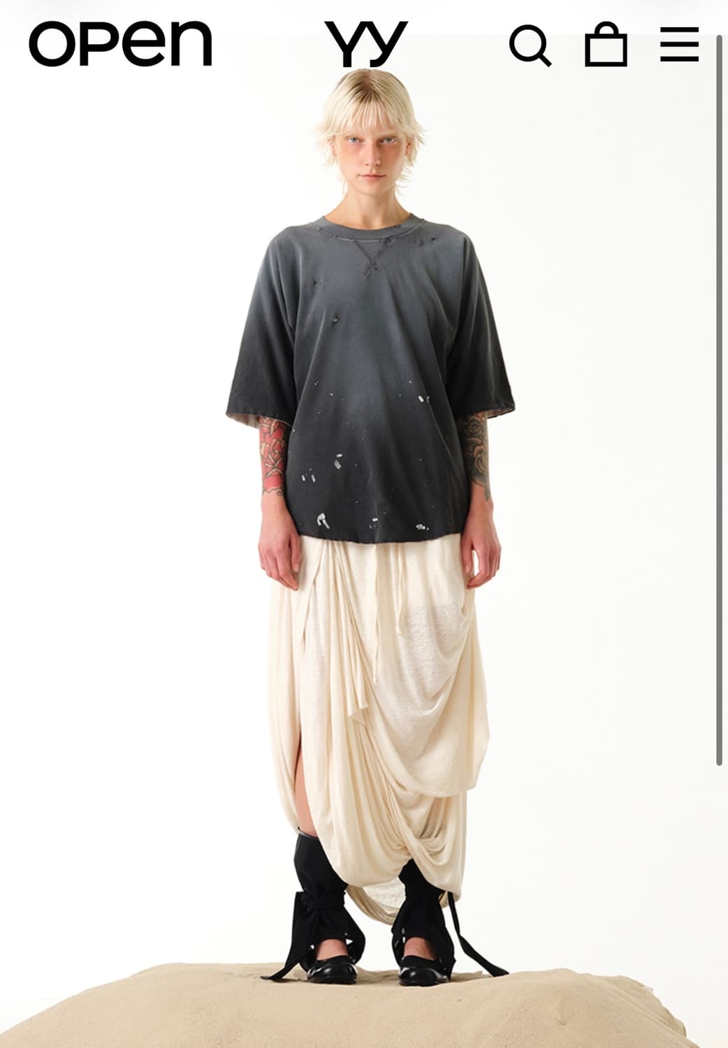 [OPEN YY] DRAPED LINEN SKIRT, CREAM 상품이미지1