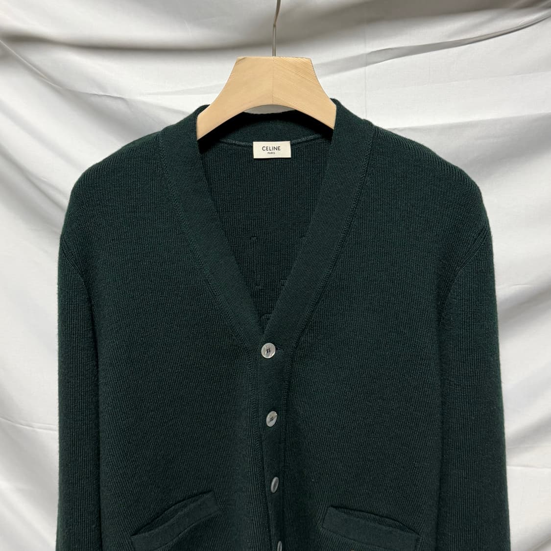 [S+급/L] 셀린느 울 컬리지 로고 가디건 그린 상품이미지2