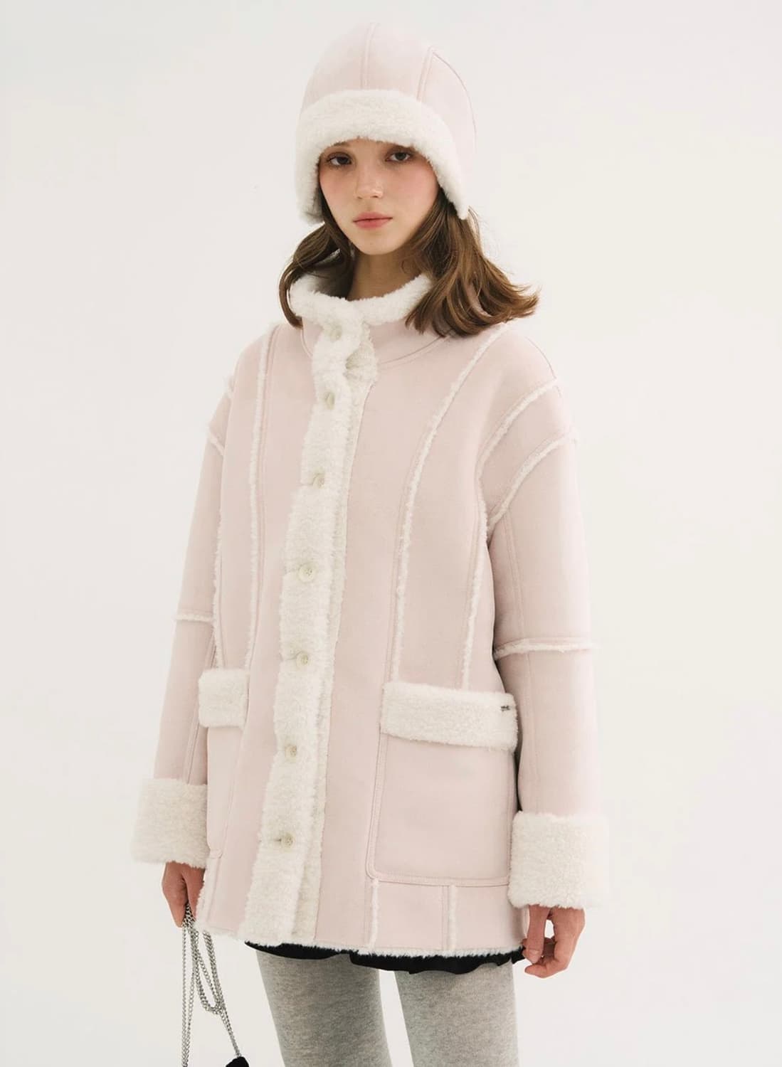 쓰리타임즈 엔젤릭 퍼 자켓 무스탕 핑크 상품이미지3