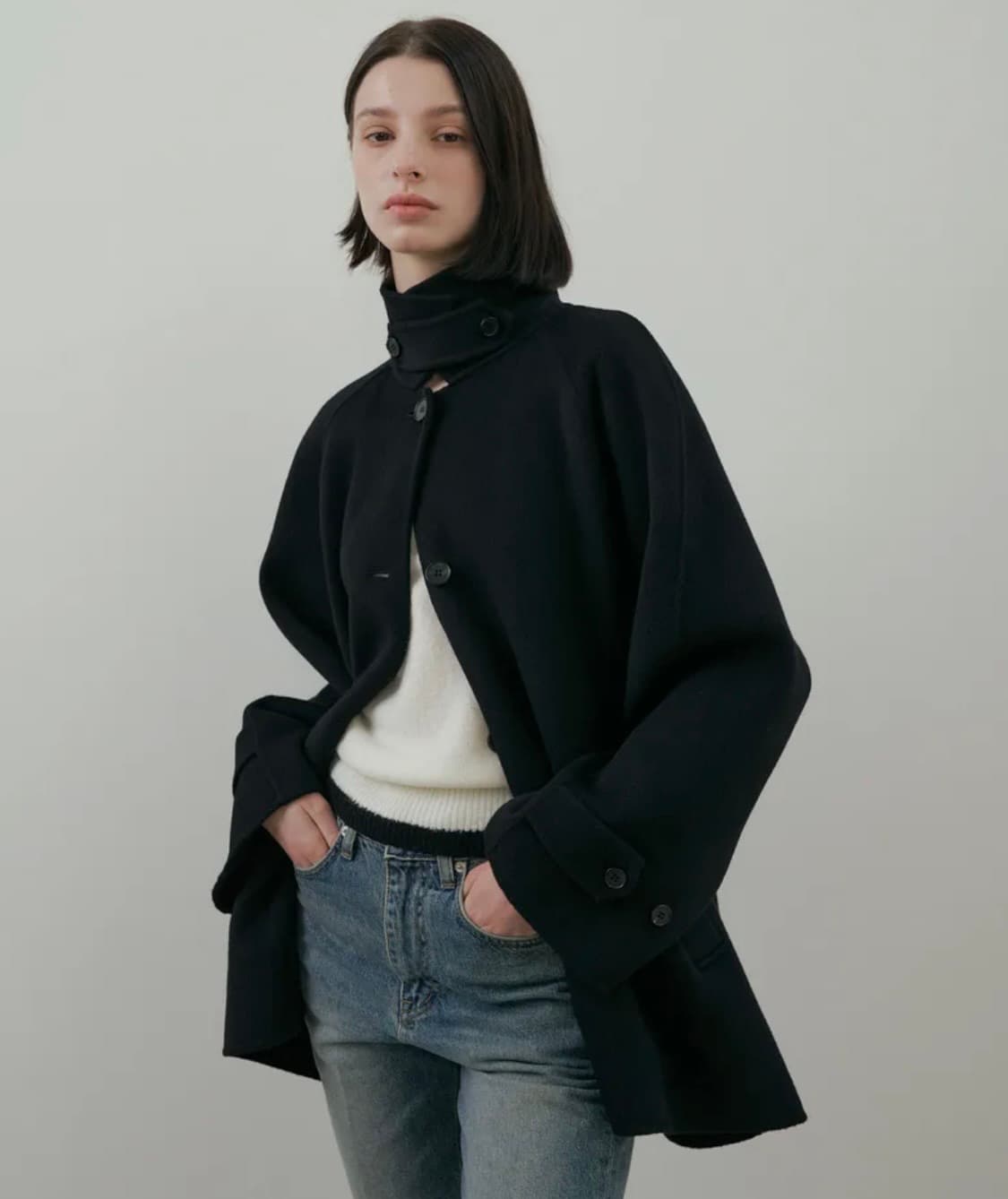 링서울 핸드메이드 울 하프코트 블랙 상품이미지1