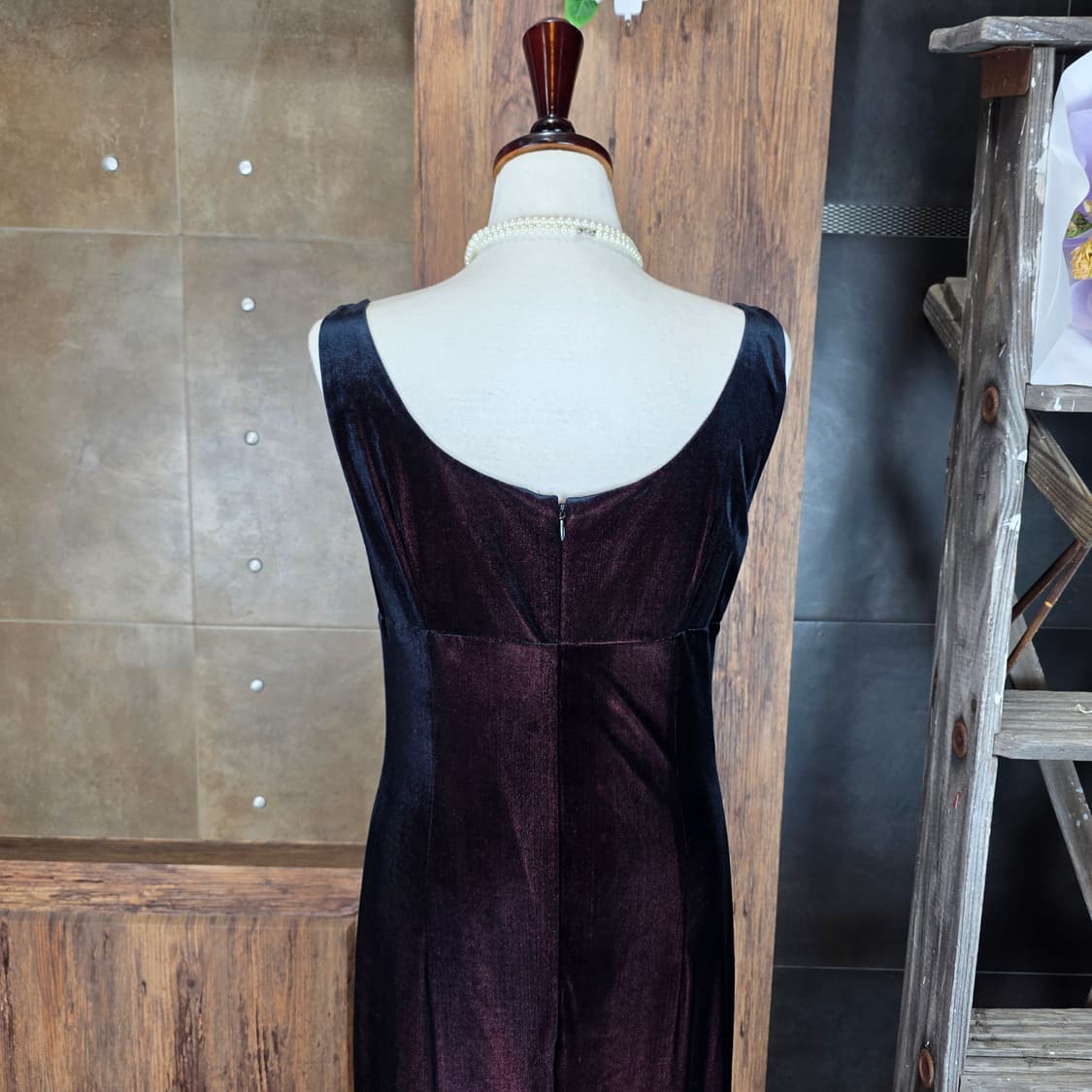 버건디 벨벳 롱 드레스 상품이미지6