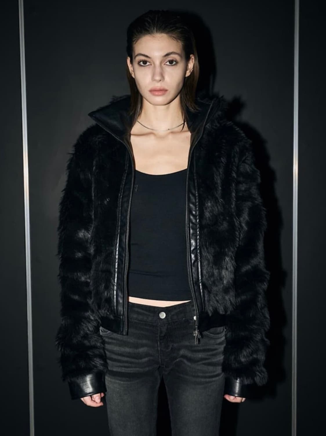 보헤미안서울 하이넥 투웨이 퍼자켓 블랙 상품이미지4