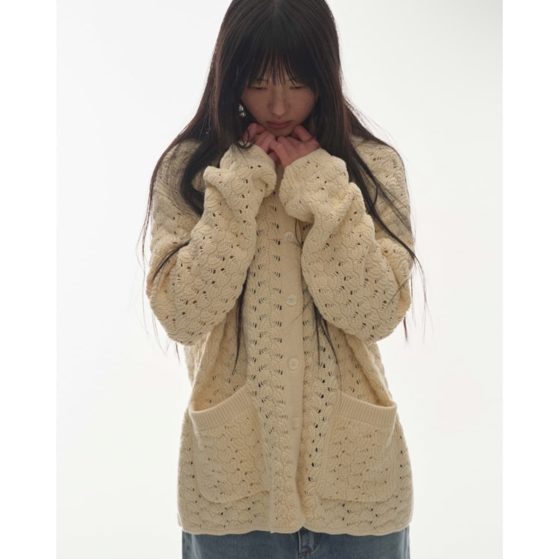 코이세이오 웨이브 니트 가디건 아이보리 상품이미지6