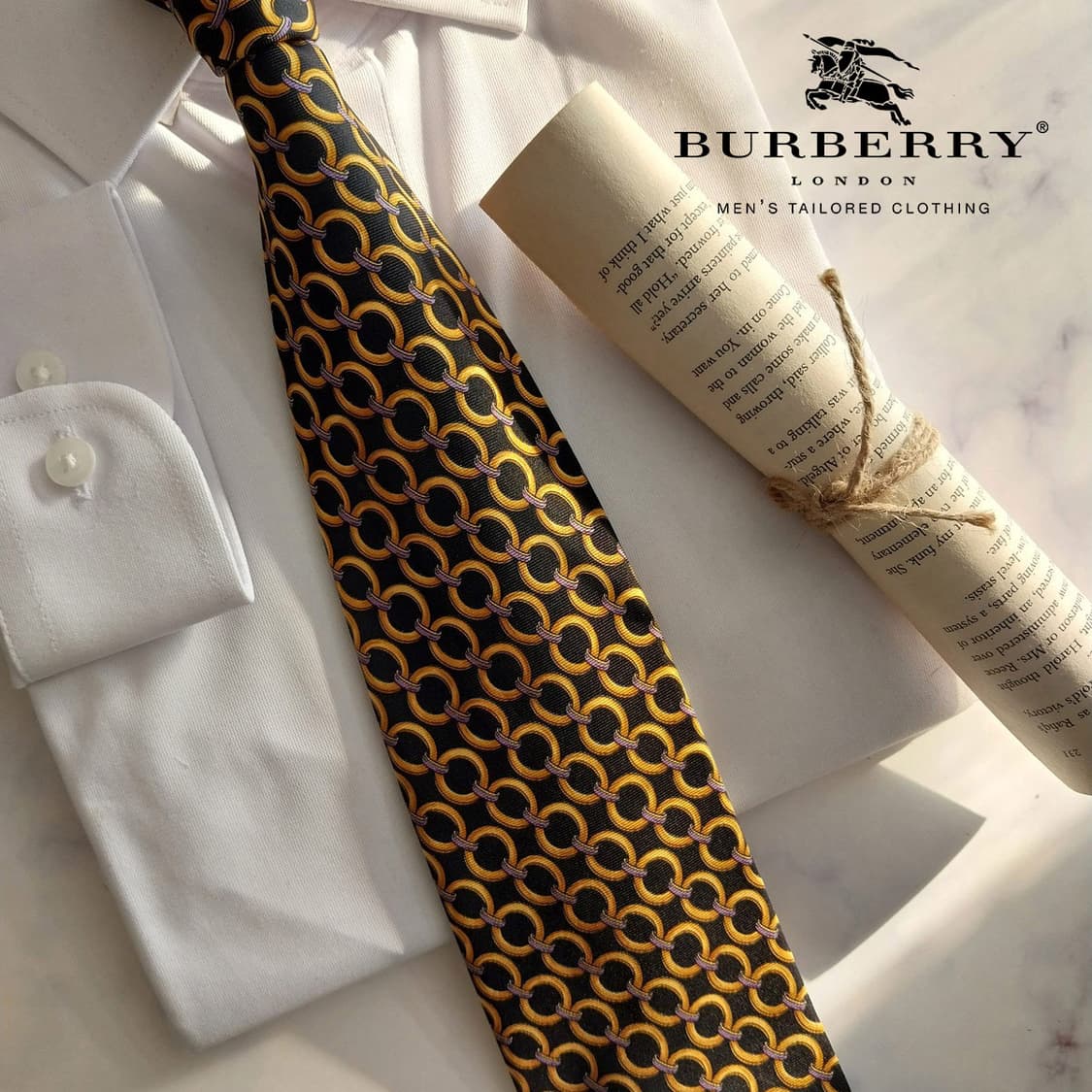 버버리 실크 골드&블랙 패턴 넥타이 9.7cm A+등급 K1391
 상품이미지1