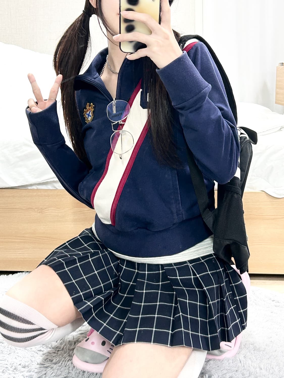 폴로 네이비 배색 코튼 반집업 상품이미지1