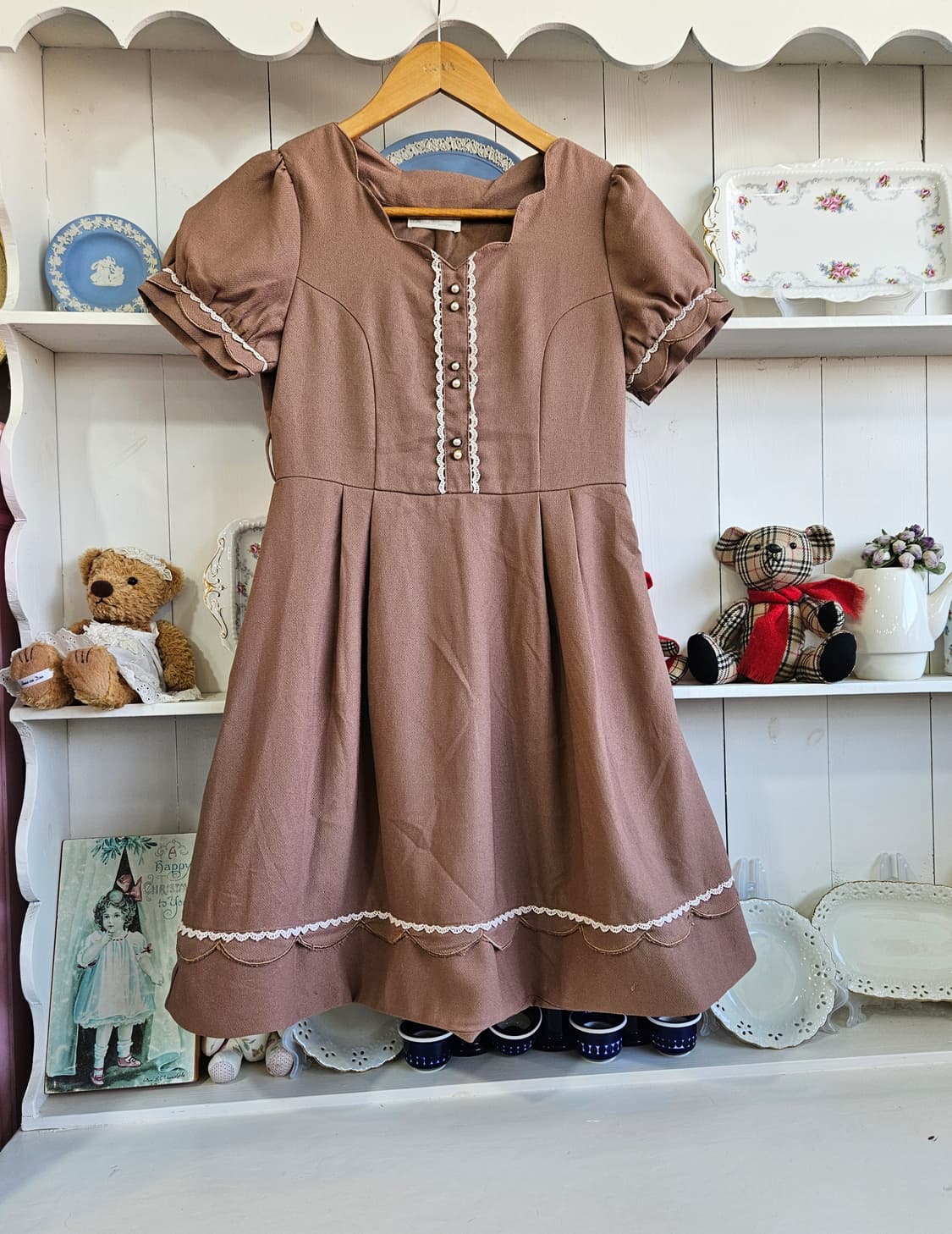 브라운 레이스 퍼프 원피스 상품이미지1