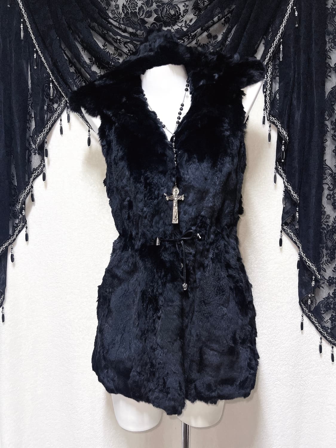 로맨틱고딕 고스펑크 오네갸루 핀터 모피 리얼퍼조끼 털코트 자켓 나나페어리 상품이미지5