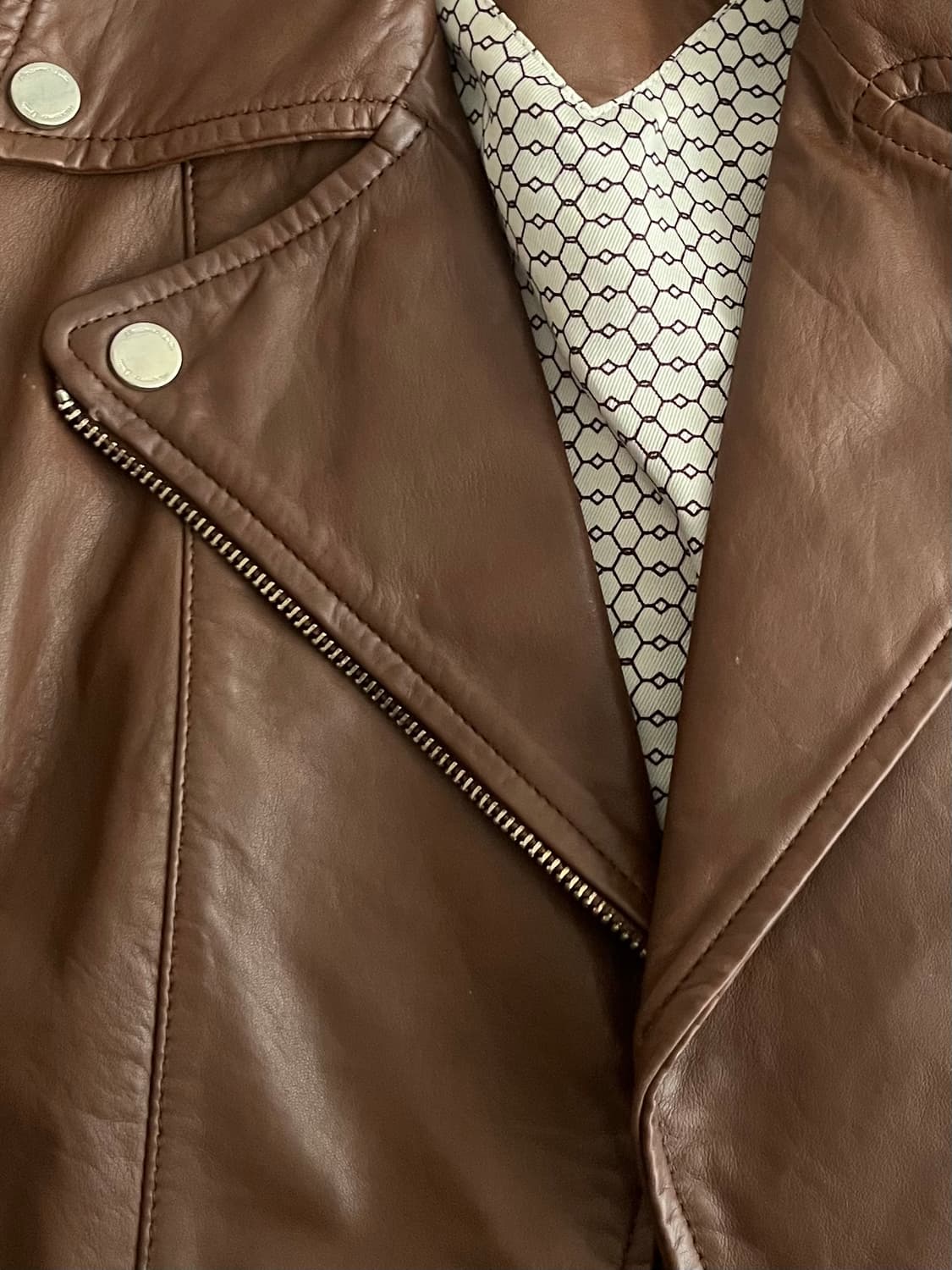 S) 마시모두띠 양가죽 라이더 자켓 브라운 상품이미지5