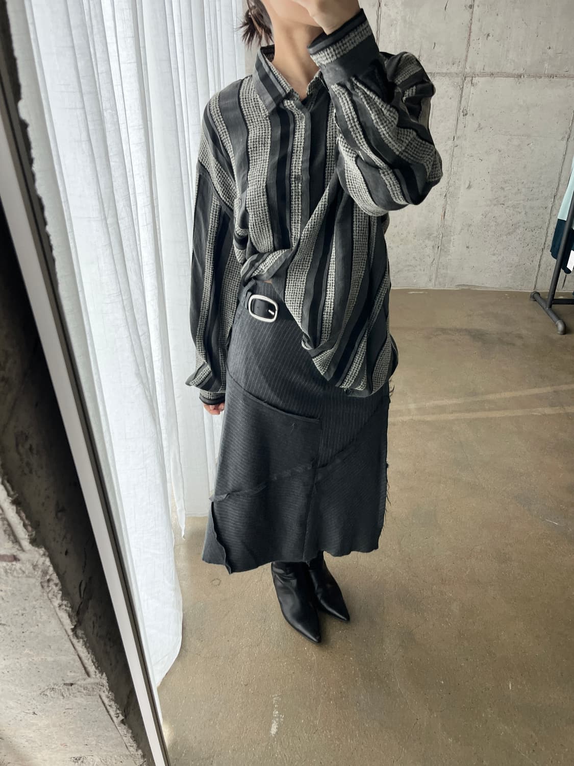 Cesare paciotti 울 트위드 스트라이프 셔츠 상품이미지2