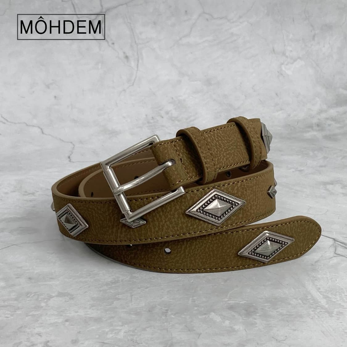 [Unisex🍂] 다이아 스터드 찡 소가죽 벨트 상품이미지8