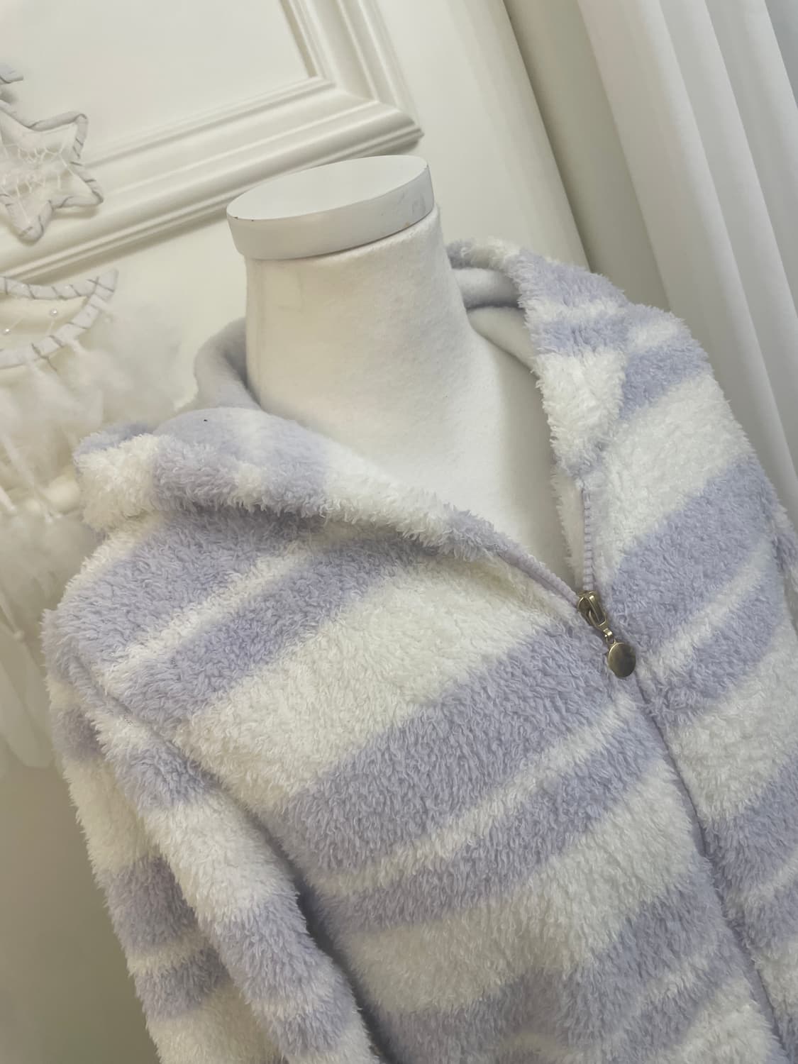 ivory blueberry stripe fur hoodie-zip 상품이미지7