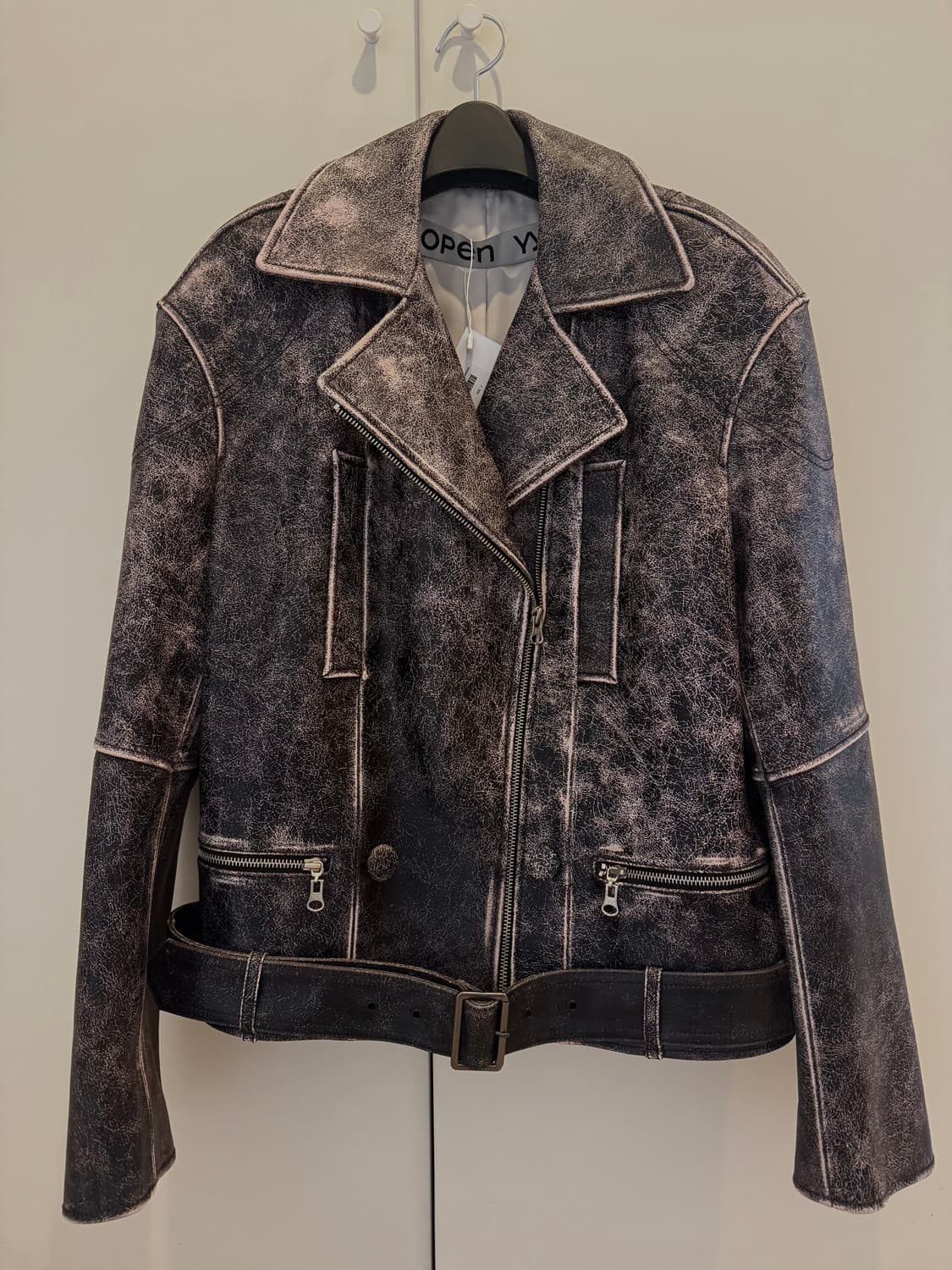 OPEN YY Faded leather moto jacket BROWN 상품이미지1