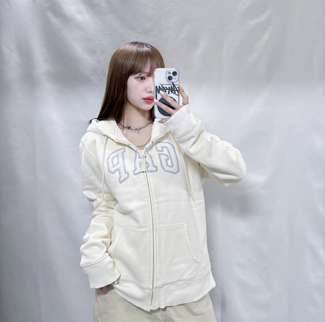 GAP 갭 화이트 오버핏 양털 후드집업  상품이미지2