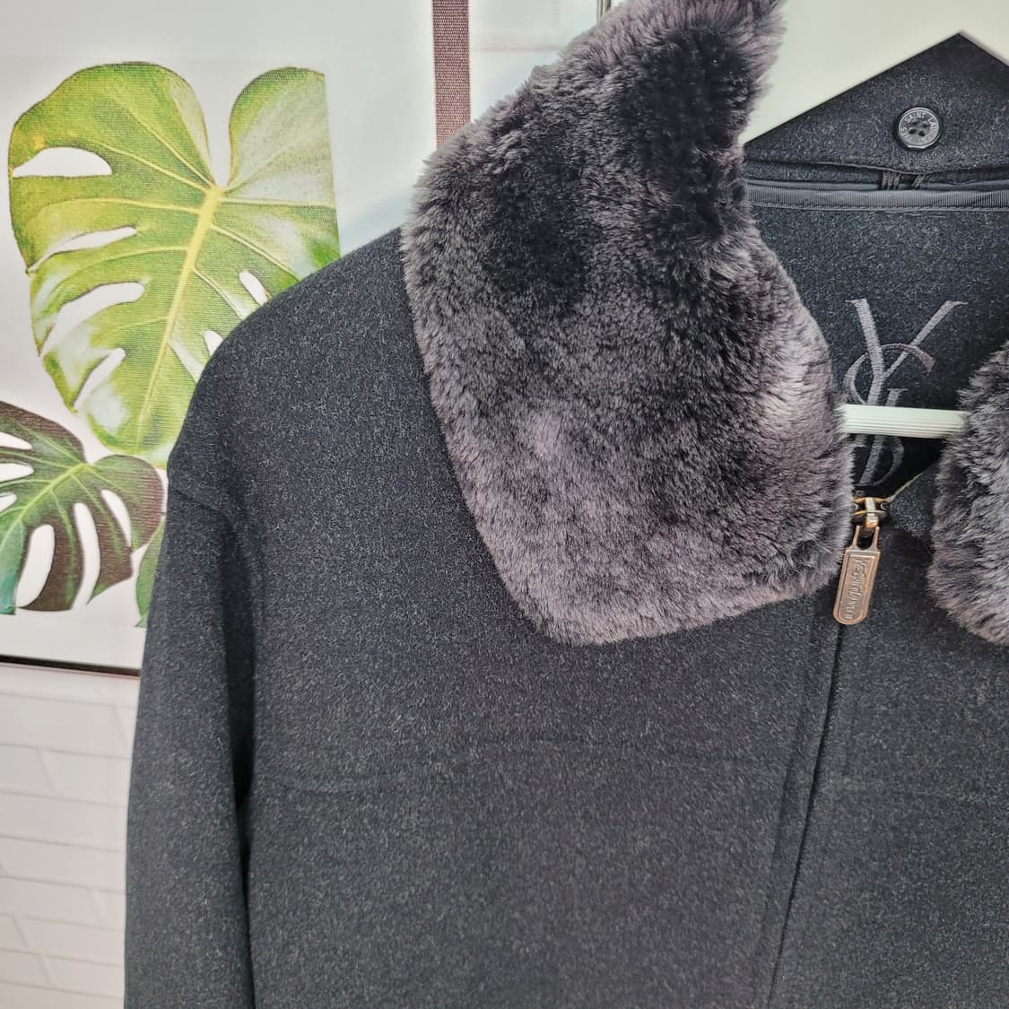 90s YSL 입생로랑 하링턴 퍼 카라 울 집업 자켓 100사이즈 상품이미지4