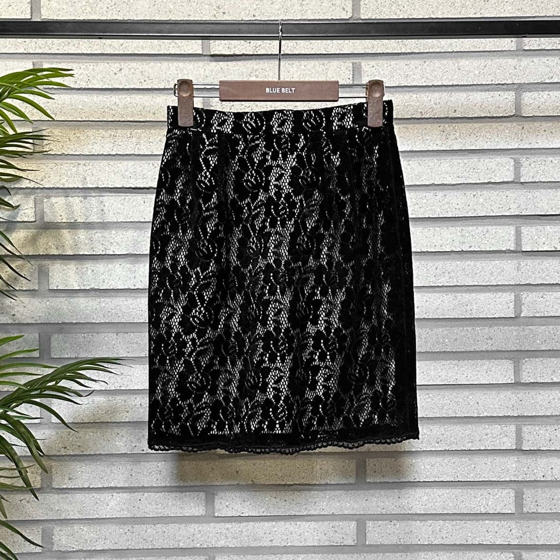 JPN VINTAGE 미니 스커트 플라워 레이스 시스루 디테일 블랙 상품이미지3