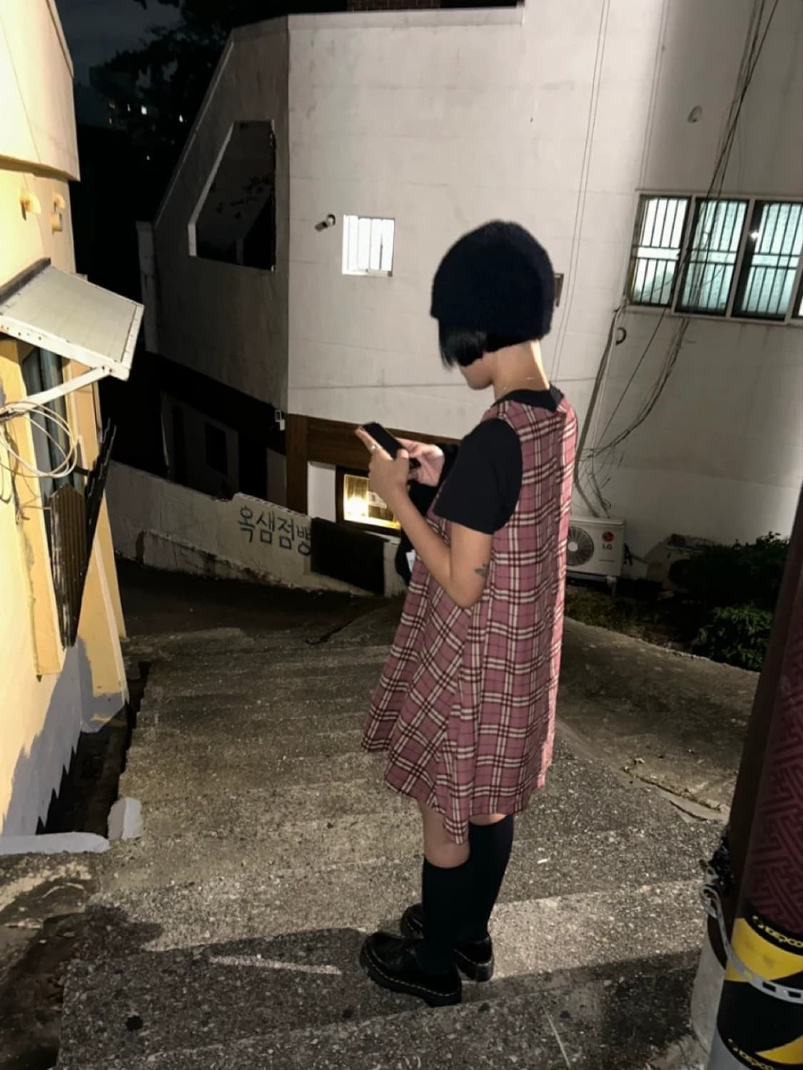 미도리하우스 체크 미디 골덴 원피스 상품이미지1