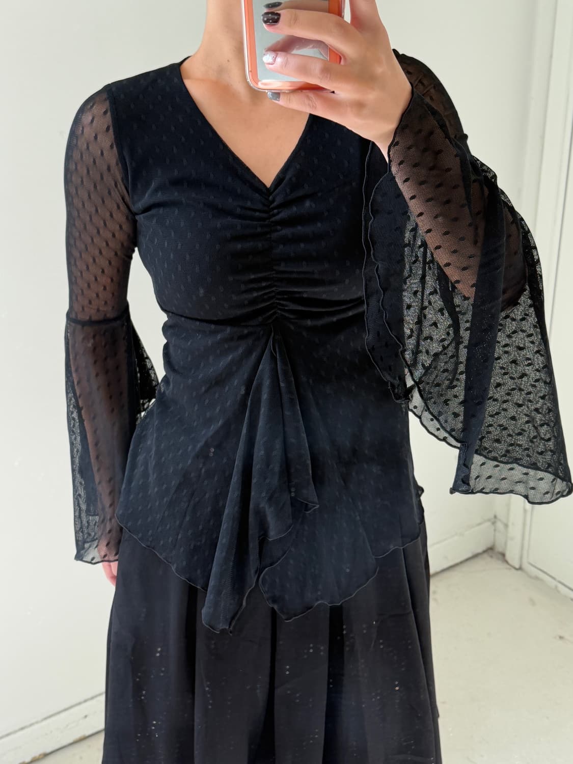 일본빈티지 블랙 시스루 블라우스 상품이미지1